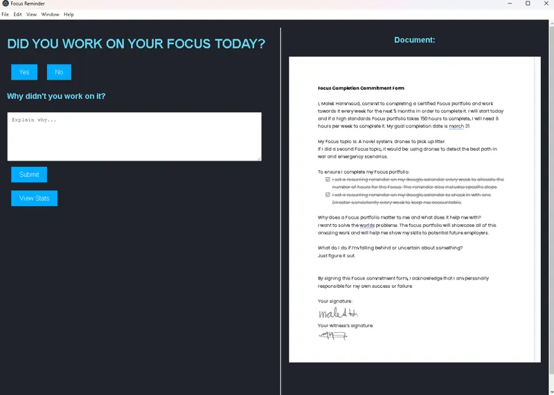 Focus Reminder App interface